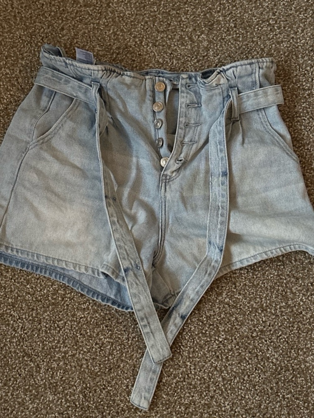 American Eagle Outfitters Light Wash High-Rise Paperbag Denim Shorts